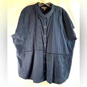 Style & Co Navy Eyelet Button-Front Sleeveless Blouse Size 2X NWT